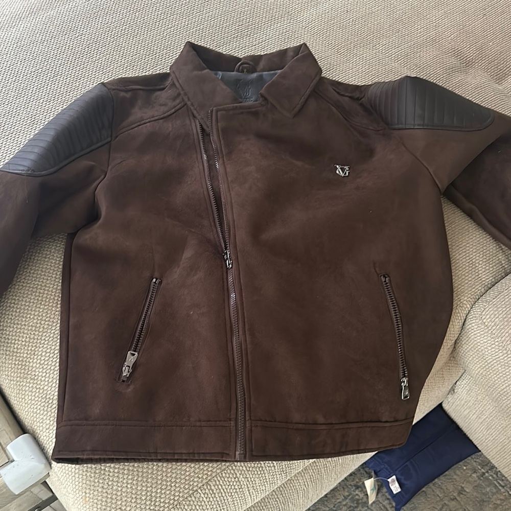 Brown Leather Jacket with Black Accents